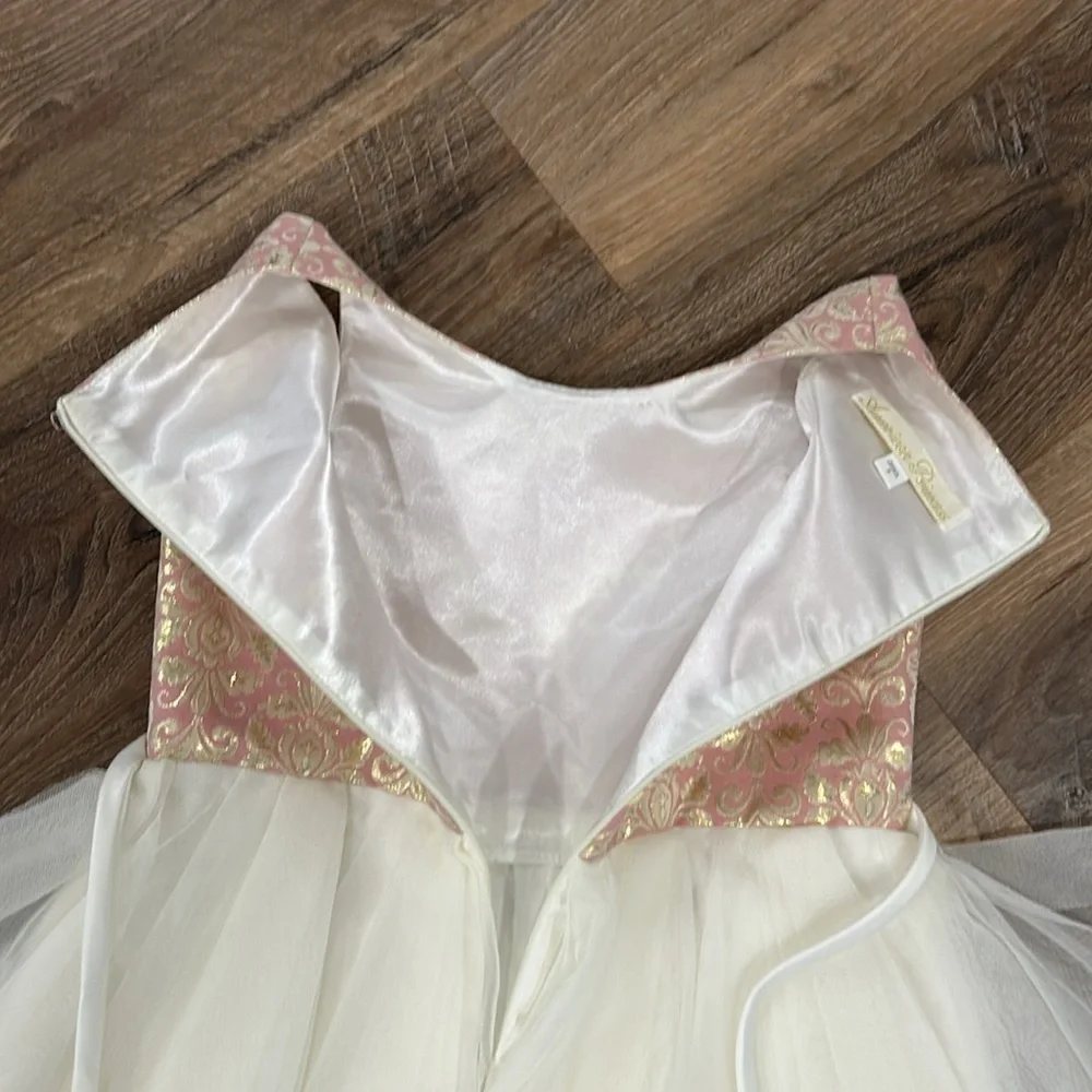 American Princess Pearls and Tulle Sparkle Fancy Dress Size 7 Pink/Cream/Gold